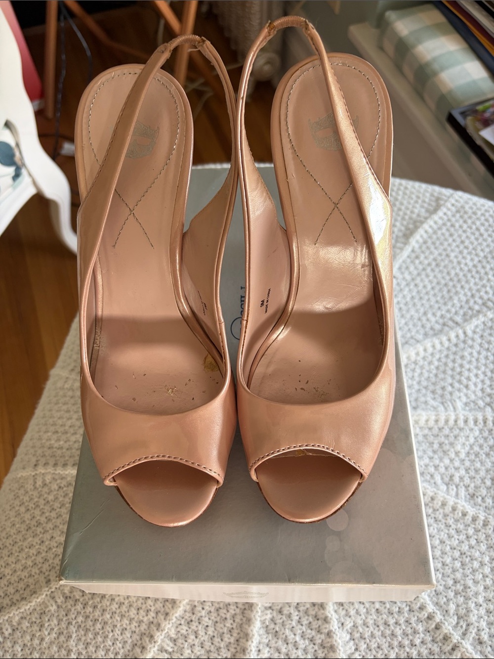Peep-Toe Slingback Heels in Soft Pink
